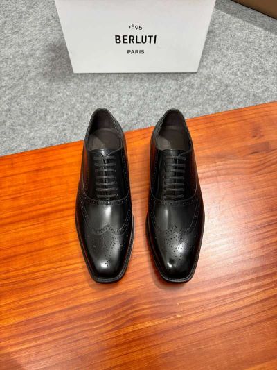 Berluti Black calfskin Leather Shoes-Berluti Man Business Leather Shoes